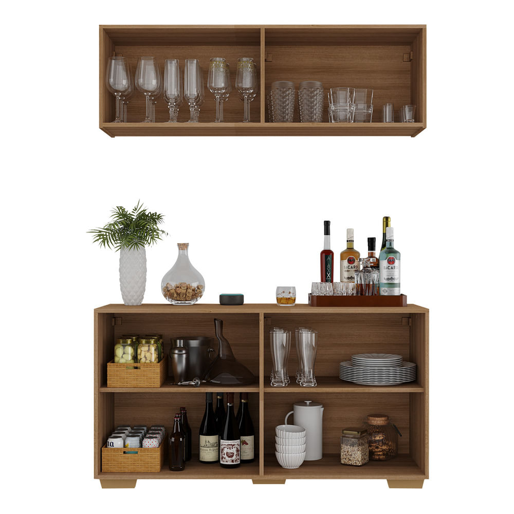 Encontraproduto.com.br - Kit Bar Armário Aéreo E Aparador 4 Portas Multimóveis Mp1087 Rustic/natural Rustic/natural