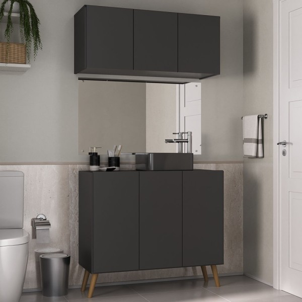 Encontraproduto.com.br - Conjunto Gabinete De Banheiro E Armário Aéreo Retrô Mp5055 Preto natural