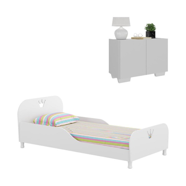Encontraproduto.com.br - Cama Solteiro Com Mesa De Cabeceira 2 Portas Multimóveis Mp4170 Branca Branco