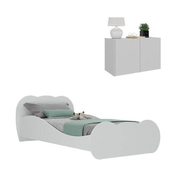 Encontraproduto.com.br - Cama Solteiro com Mesa de Cabeceira 2 Portas Multimóveis MP4175 Branca