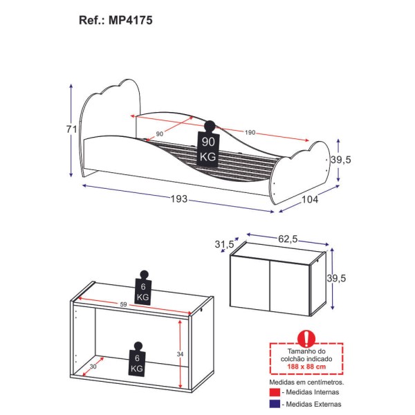 Encontraproduto.com.br - Cama Solteiro com Mesa de Cabeceira 2 Portas Multimóveis MP4175 Branca