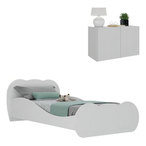 Encontraproduto.com.br - Cama Solteiro com Mesa de Cabeceira 2 Portas Multimóveis MP4175 Branca