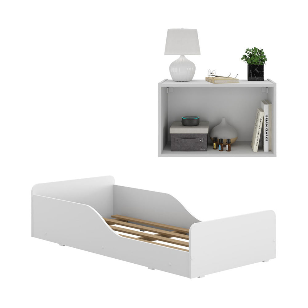Encontraproduto.com.br - Minicama Montessoriana com Colchão Incluso e Mesa de Cabeceira 2 Portas Multimóveis MP4192 Branca