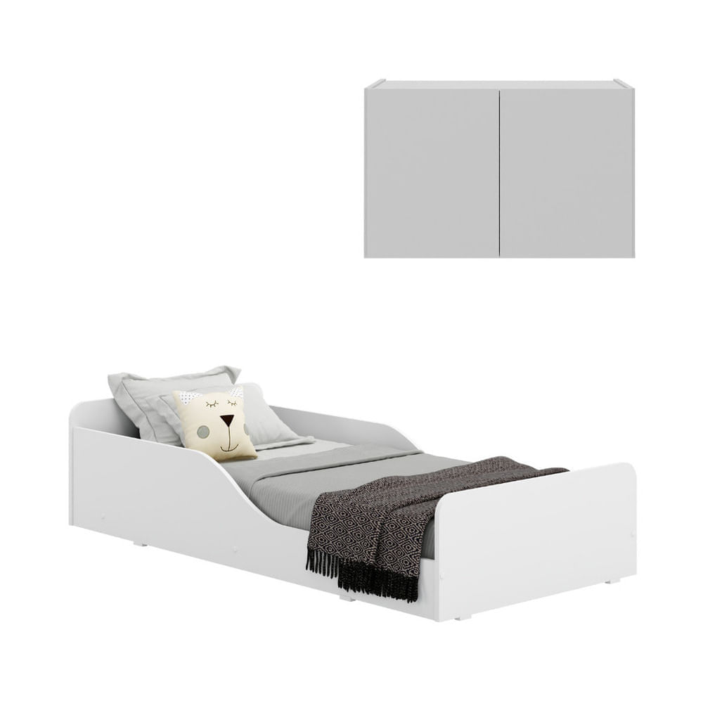 Encontraproduto.com.br - Minicama Montessoriana com Colchão Incluso e Mesa de Cabeceira 2 Portas Multimóveis MP4192 Branca