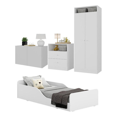 Quarto Infantil Completo C/ Minicama E Mesa Cabeceira Multimóveis Mp4204 Branco Branco