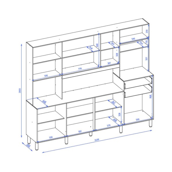Encontraproduto.com.br - Armário Cozinha Compacta Com 8 Portas E 2 Gavetas Multimóveis Cr20250 Carvalho Nature/chumbo Carvalho Nature/chumbo