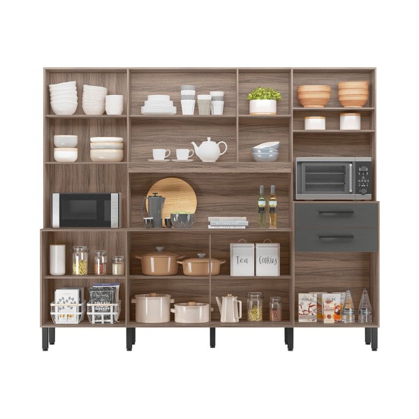 Encontraproduto.com.br - Armário Cozinha Compacta Com 8 Portas E 2 Gavetas Multimóveis Cr20250 Carvalho Nature/chumbo Carvalho Nature/chumbo