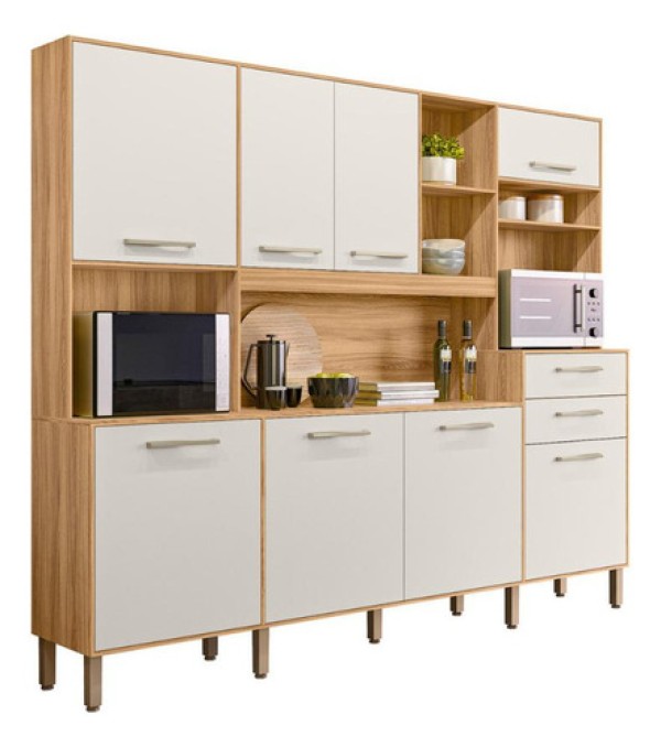 Encontraproduto.com.br - Armário Cozinha Compacta Com 8 Portas E 2 Gavetas Multimóveis Cr20250 Carvalho Nature/chumbo Carvalho Nature/chumbo