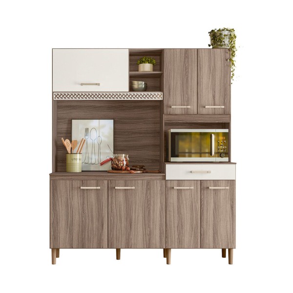 Encontraproduto.com.br - Armário Cozinha Compacta Com 7 Portas Multimóveis Cr20254 Carvalho Nature/off White Carvalho Nature/off White