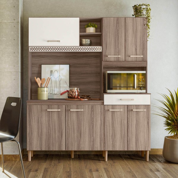 Encontraproduto.com.br - Armário Cozinha Compacta Com 7 Portas Multimóveis Cr20254 Carvalho Nature/off White Carvalho Nature/off White
