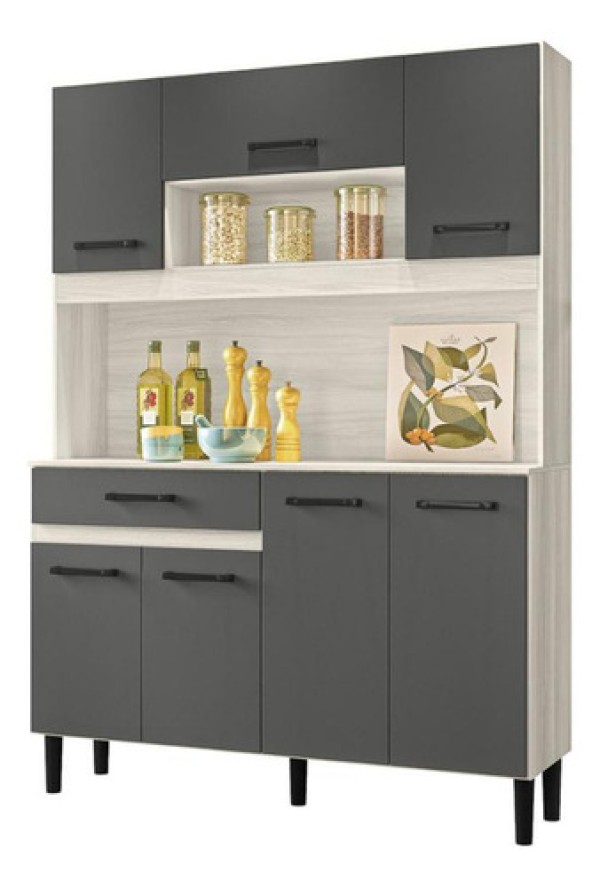Armário Cozinha Compacta 121cm Multimóveis Cr20258 Cor Bianco/chumbo
