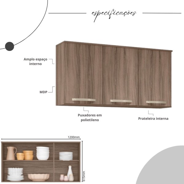 Encontraproduto.com.br - Armário Aéreo 120cm Com 3 Portas Multimóveis Cr20261 Cor Branco