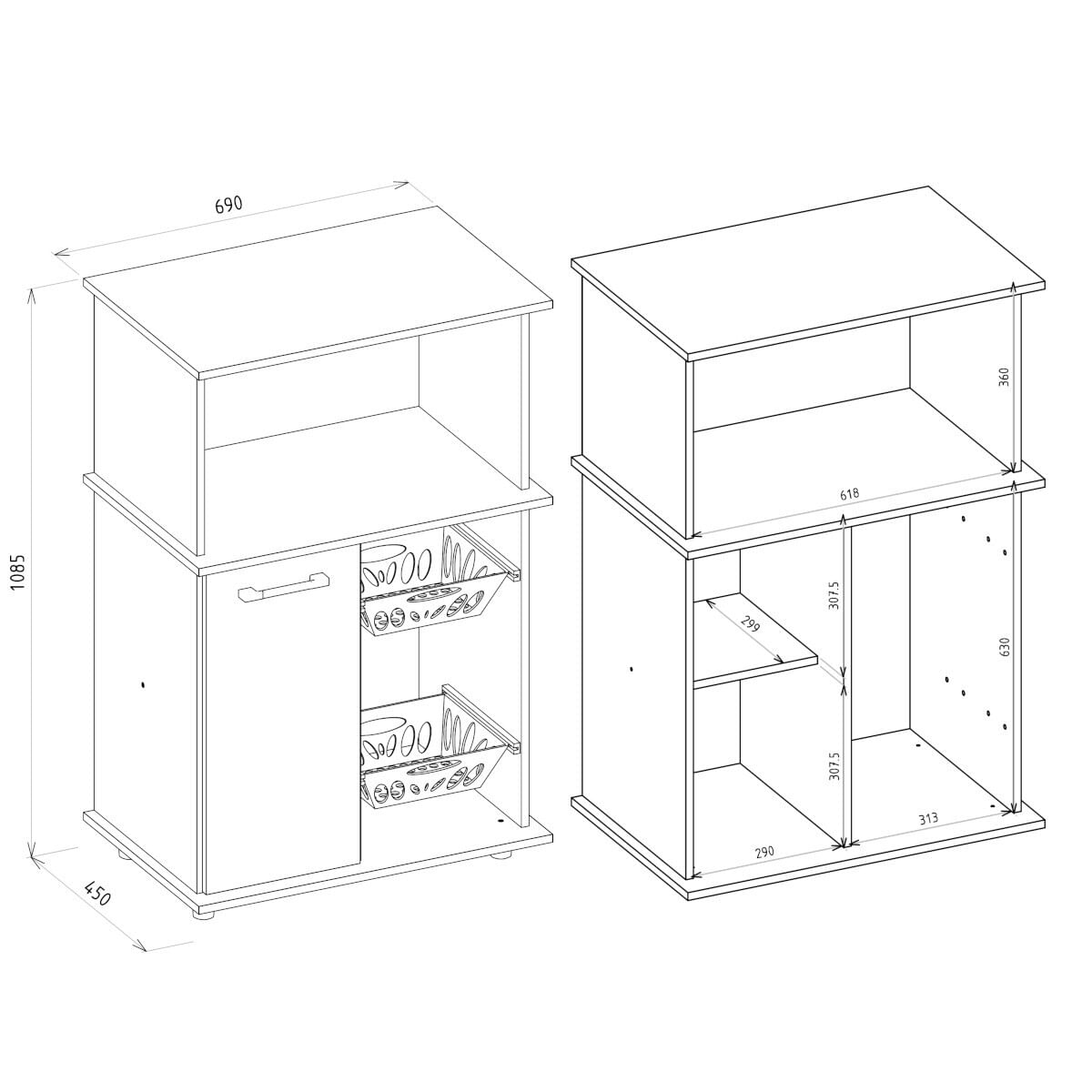 Encontraproduto.com.br - Balcão Cozinha com 2 Cestos Multimóveis CR20267 Branco