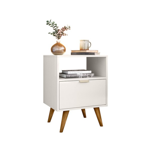 Mesa De Cabeceira 1 Gaveta Com Pés Retrô Multimóveis Cr35204 Off White Cristal Off White Cristal