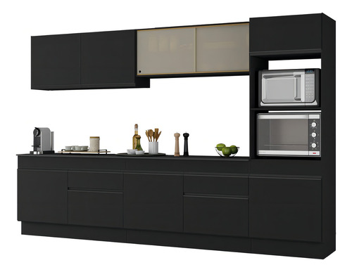 Armário De Cozinha Completa 5 Peças Com Rodapé Mp2175 Made Multimóveis Preto/dourado Preto/dourado
