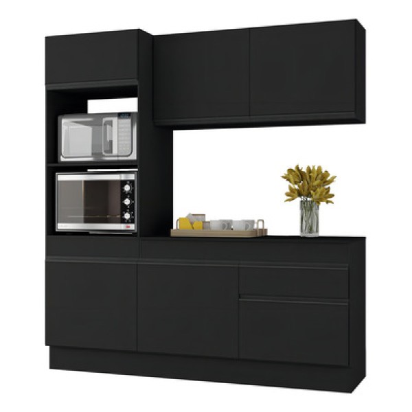 Encontraproduto.com.br - Armário De Cozinha Compacta 3 Peças Com Rodapé Mp2177 Made Multimóveis Branco/preto Branco/preto