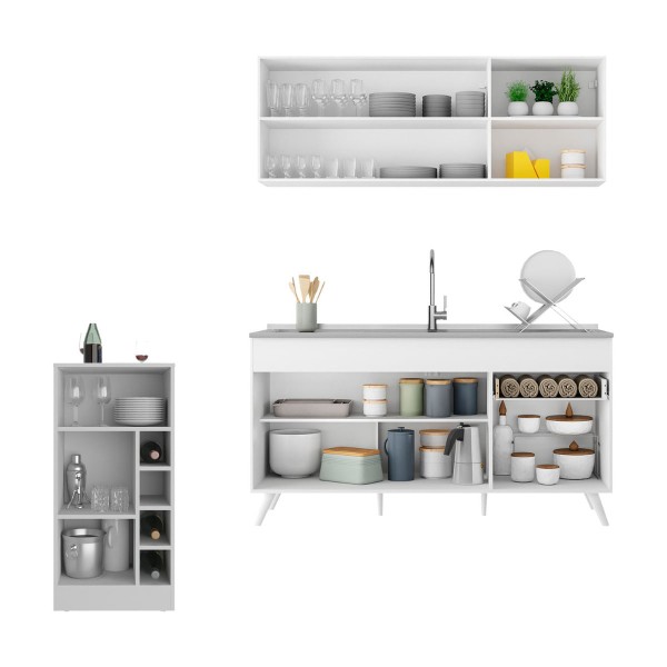 Encontraproduto.com.br - Armário De Cozinha Compacta Com Bancada Americana Veneza Multimóveis Mp2200 Branco Branco