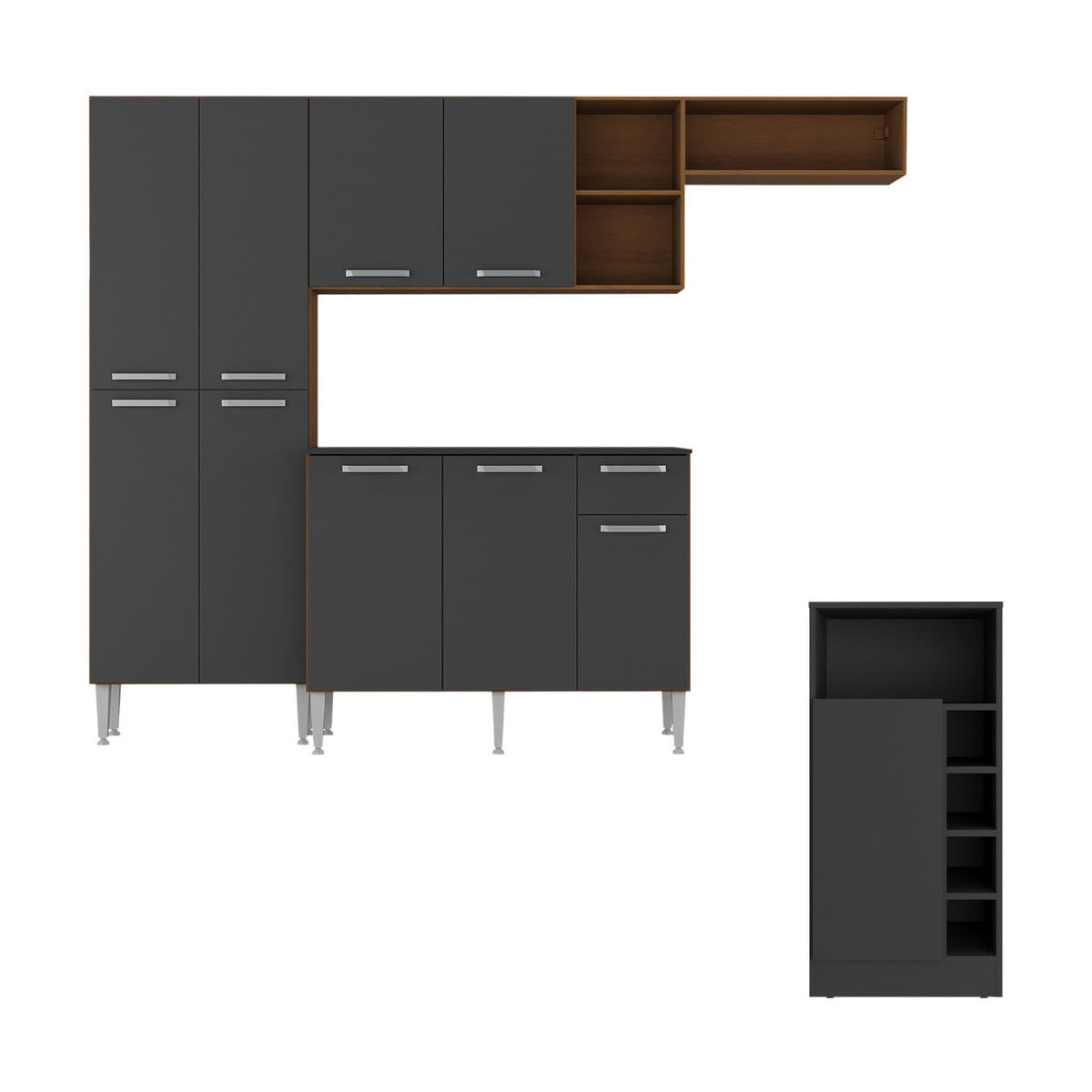 Armário De Cozinha Compacta Com Bancada Americana Pequim Multimóveis Mp2204 Carvalho Avelã/preto Carvalho Avelã/preto