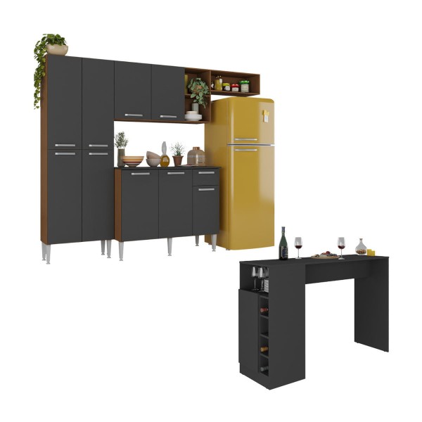 Encontraproduto.com.br - Armário De Cozinha Compacta Com Bancada Americana Pequim Multimóveis Mp2204 Carvalho Avelã/preto Carvalho Avelã/preto