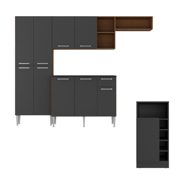 Encontraproduto.com.br - Armário De Cozinha Compacta Com Bancada Americana Pequim Multimóveis Mp2204 Carvalho Avelã/preto Carvalho Avelã/preto