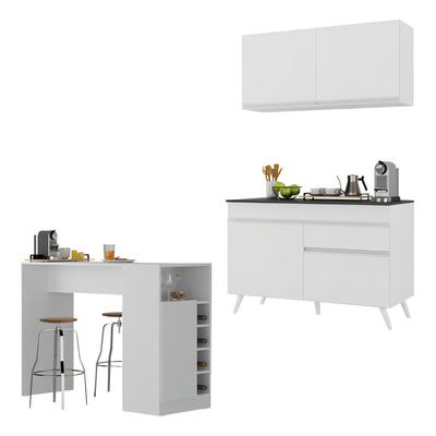 Cozinha Compacta Com Bancada Americana 1 Porta Veneza Multimóveis Mp2207 Preto Preto