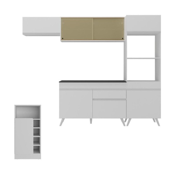 Encontraproduto.com.br - Cozinha Modulada Com Bancada Americana Veneza Multimóveis Mp2208 Branco Branco