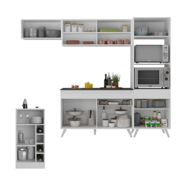 Encontraproduto.com.br - Cozinha Modulada Com Bancada Americana Veneza Multimóveis Mp2208 Branco Branco