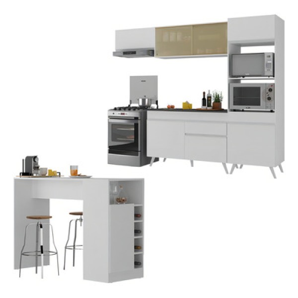 Encontraproduto.com.br - Cozinha Modulada Com Bancada Americana Veneza Multimóveis Mp2208 Branco Branco