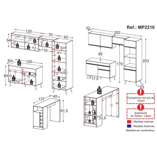 Encontraproduto.com.br - Armário De Cozinha Compacta Com Mesa/bancada Veneza Multimóveis Mp2210 Preto Preto