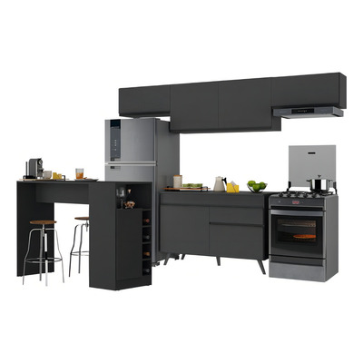 Armário De Cozinha Modulado Com Bancada Veneza Multimóveis Mp2212 Preto Preto