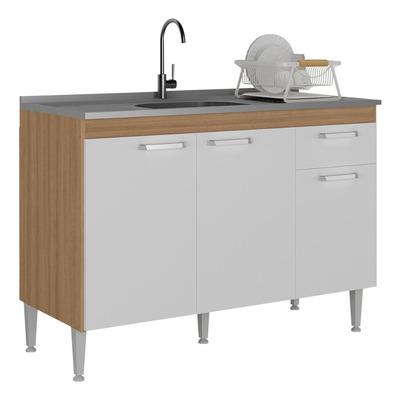 Balcão de Cozinha Gabinete para Pia 120cm Paris Multimóveis MP2215 Rustic/Branco