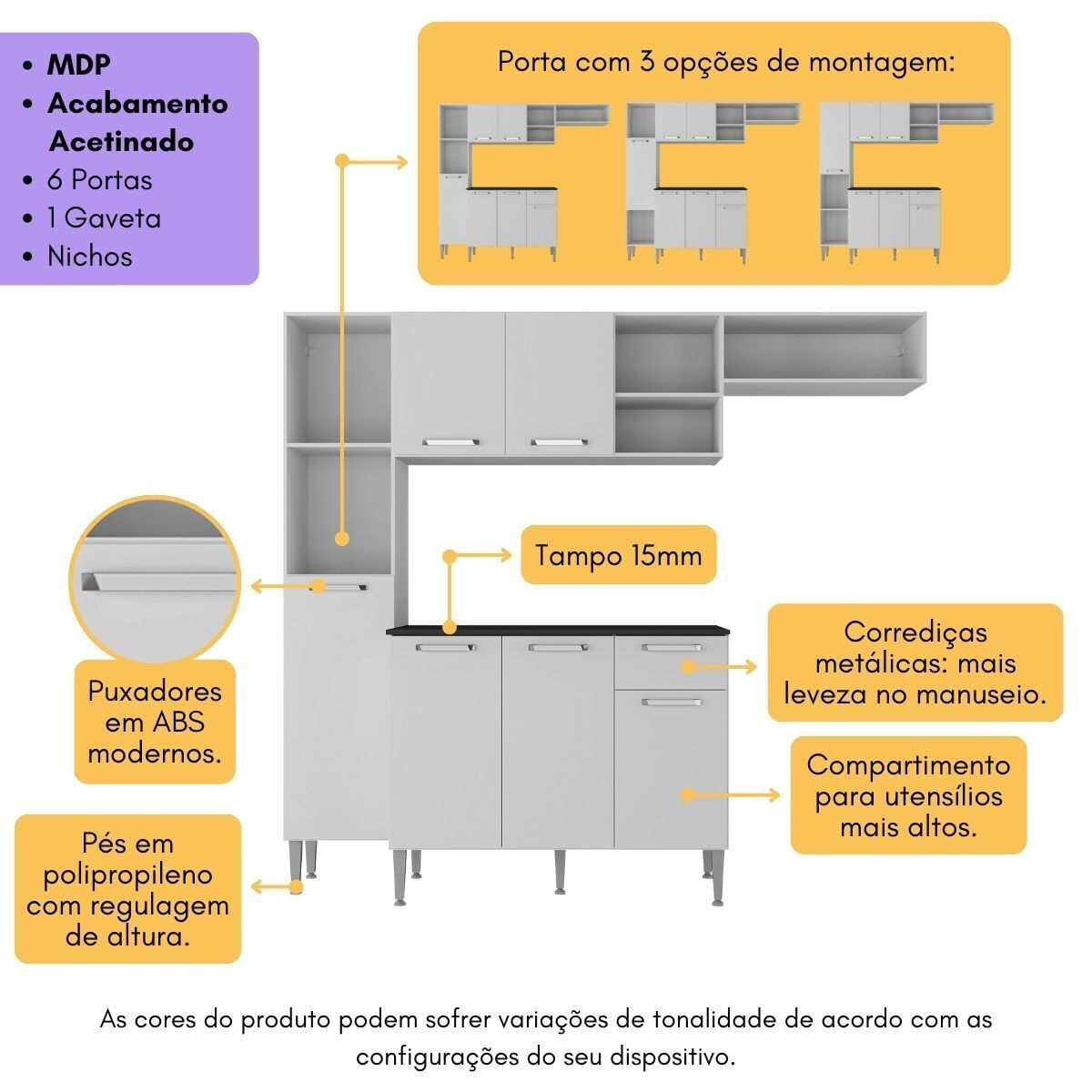 Encontraproduto.com.br - Armário De Cozinha Compacta Smart Multimóveis Mp2219 Cor Branco