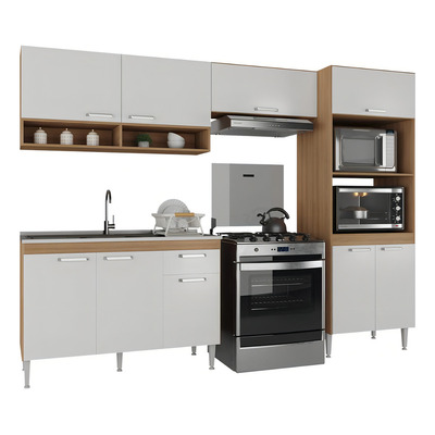 Armário De Cozinha Compacta Modulada Com Torre Quente E Gabinete Para Pia Paris Rustic-branco