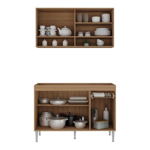 Encontraproduto.com.br - Cozinha Compacta 120cm Com Armário E Balcão Para Pia Paris Multimóveis Rustic-branco Rustic-branco