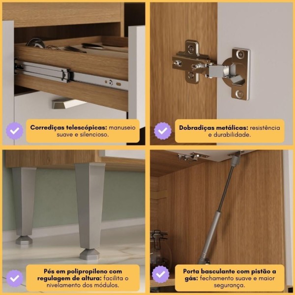 Encontraproduto.com.br - Cozinha Compacta 120cm Com Armário E Balcão Para Pia Paris Multimóveis Rustic-branco Rustic-branco