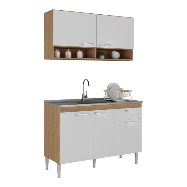 Encontraproduto.com.br - Cozinha Compacta 120cm Com Armário E Balcão Para Pia Paris Multimóveis Rustic-branco Rustic-branco