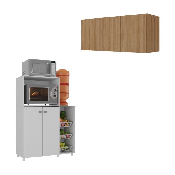 Encontraproduto.com.br - Kit Armário De Cozinha C/ Balcão/fruteira Multimóveis Mp2235 Cor Branco/Rustic