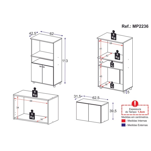 Encontraproduto.com.br - Kit Armário de Cozinha c/ Balcão Multiuso Multimóveis MP2236