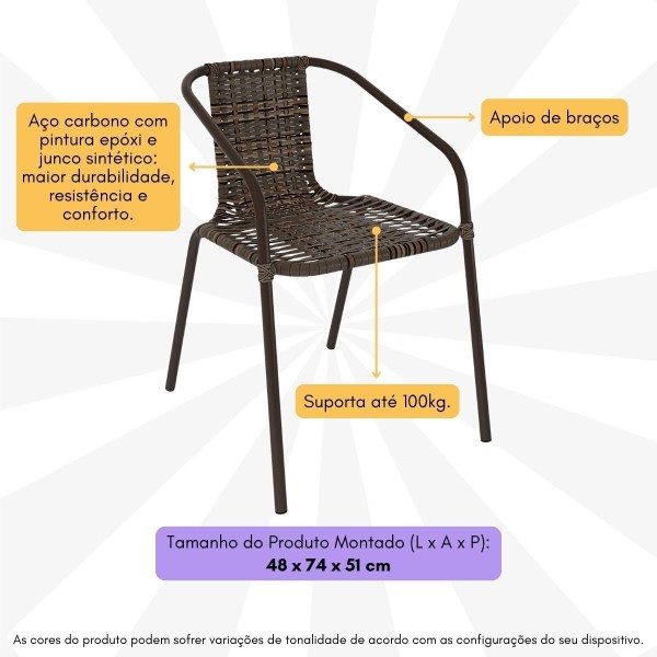 Encontraproduto.com.br - Kit 4 Cadeiras de Jardim Junco Sintético Multimóveis CR8009 Café Mesclado