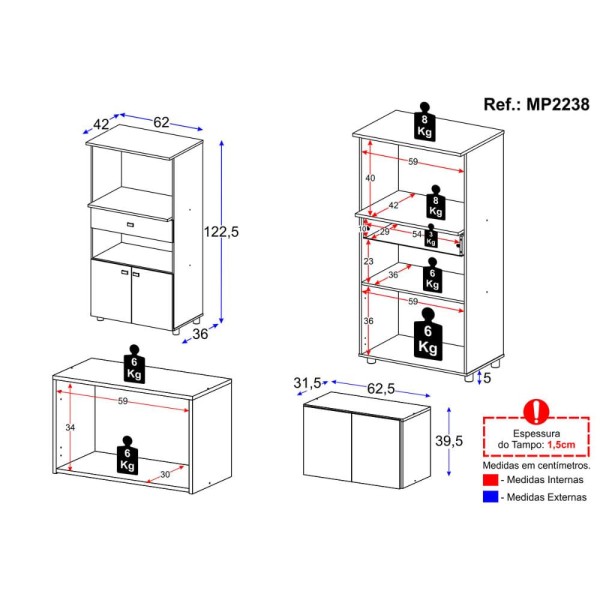 Encontraproduto.com.br - Kit Armário de Cozinha c/ Balcão Multiuso Multimóveis MP2238