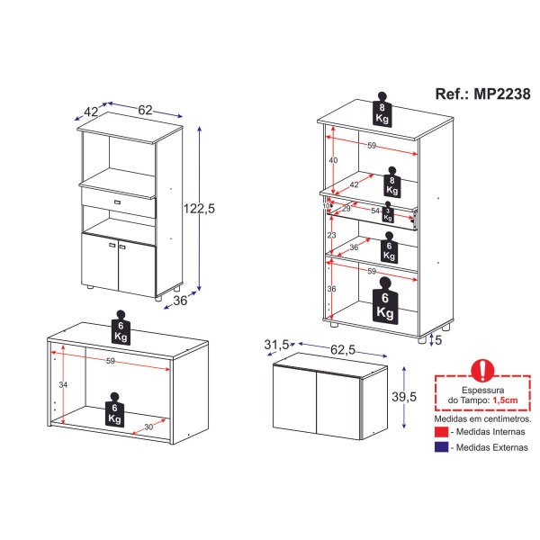 Encontraproduto.com.br - Kit Armário de Cozinha c/ Balcão Multiuso Multimóveis MP2238