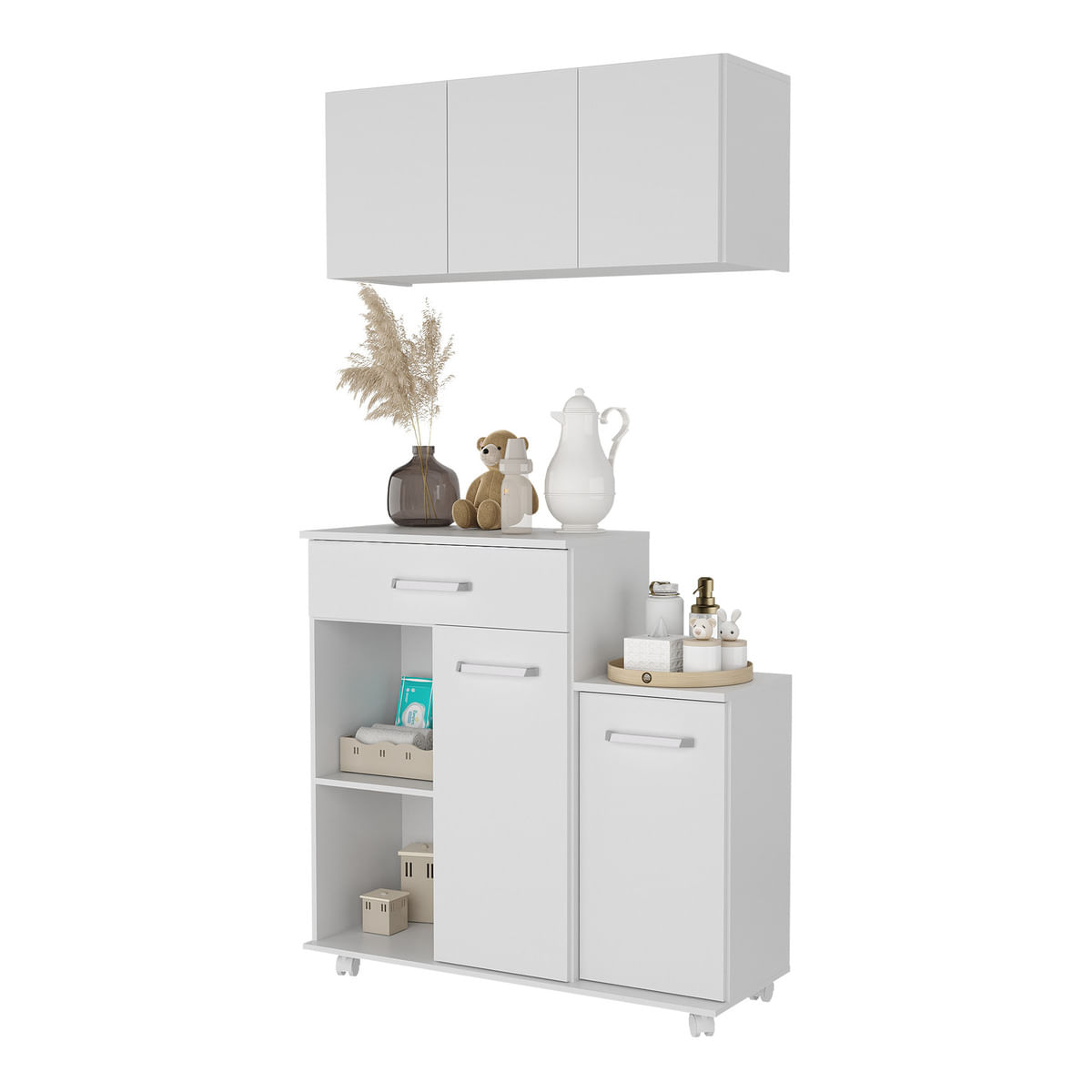Encontraproduto.com.br - Cômoda/Balcão Infantil com Armário 3 Portas Multimóveis MP4211 Branca