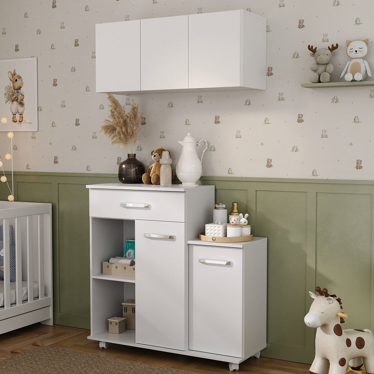 Encontraproduto.com.br - Cômoda/Balcão Infantil com Armário 3 Portas Multimóveis MP4211 Branca