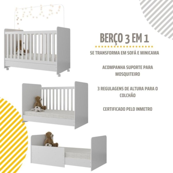 Encontraproduto.com.br - Berço Americano 3 em 1 com Armário e Balcão Multimóveis MP4214 Branco