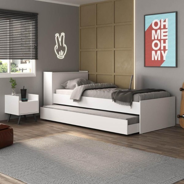 Encontraproduto.com.br - Conjunto Quarto Bicama Com Colchão E Baú/mesa De Cabeceira Retrô Multimóveis Mp4222 Branco/preto Branco/preto