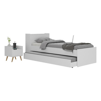 Conjunto Quarto Bicama Com Colchão E Baú/mesa De Cabeceira Retrô Multimóveis Mp4222 Branco/preto Branco/preto