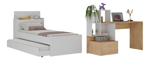 Conjunto Quarto Bicama Com Colchão E Baú/escrivaninha Multimóveis Mp4224 Branco/rustic Branco/rustic