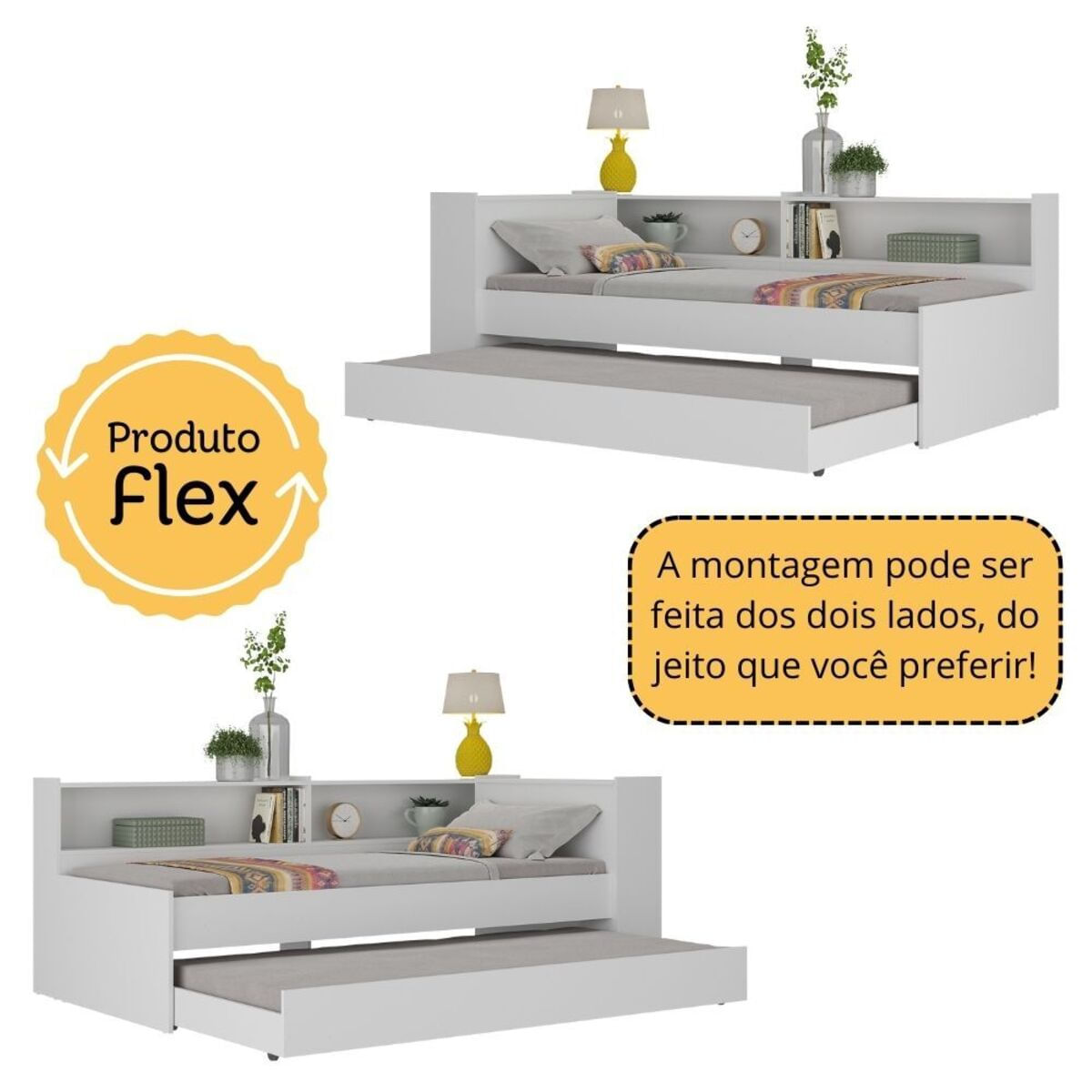 Encontraproduto.com.br - Conjunto Quarto Bicama Com Colchão E Baú/prateleira/escrivaninha Multimóveis Mp4228 Branco/rustic Branco/rustic