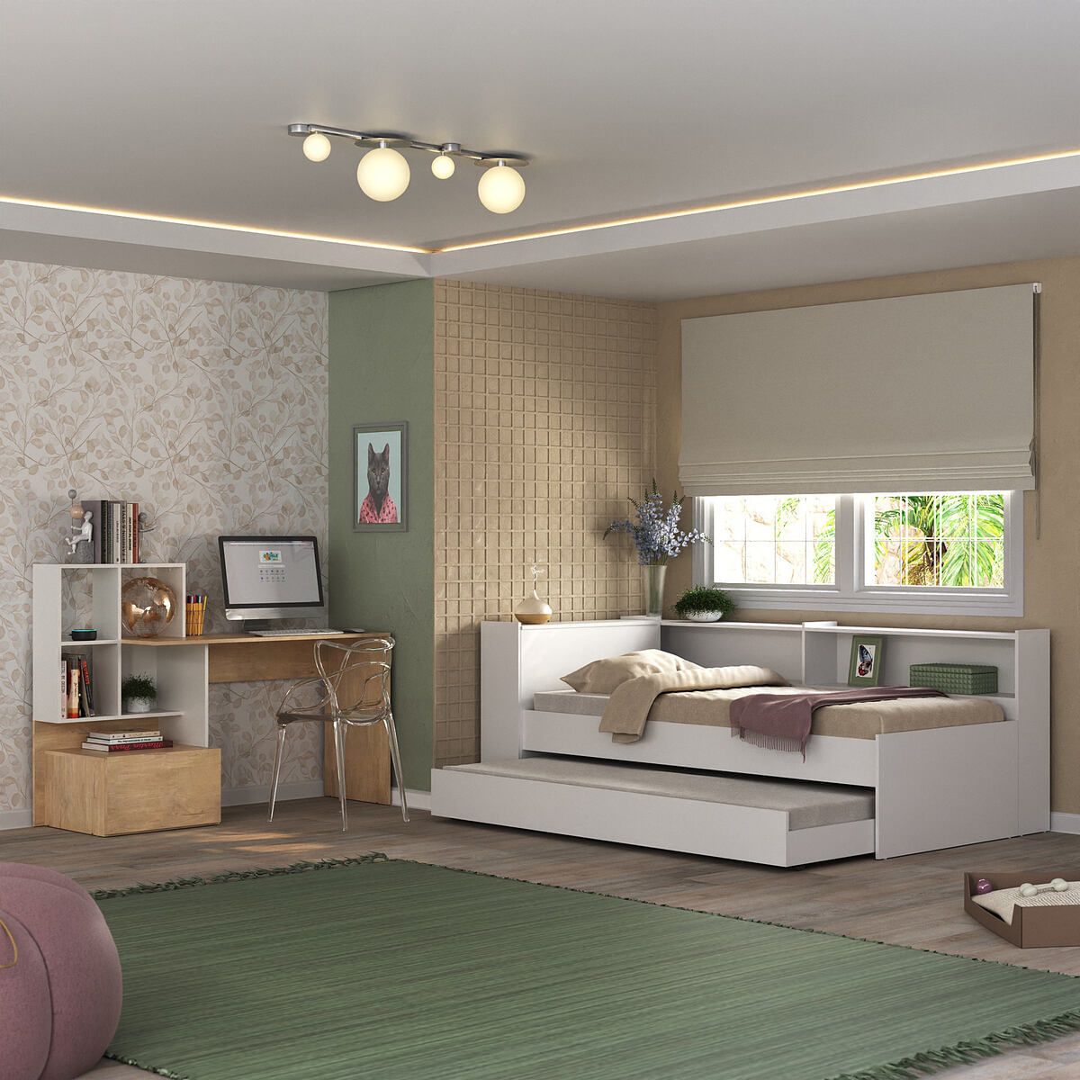 Encontraproduto.com.br - Conjunto Quarto Bicama Com Colchão E Baú/prateleira/escrivaninha Multimóveis Mp4228 Branco/rustic Branco/rustic