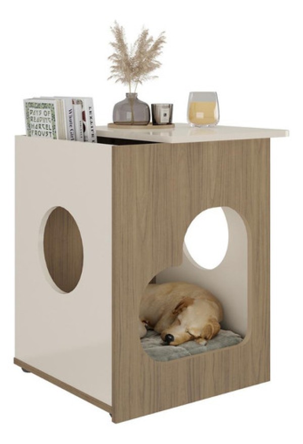 Mesa Lateral De Apoio Cama Pet 52,5cm Multimóveis Cr45237 Carvalho/off White Carvalho/off White